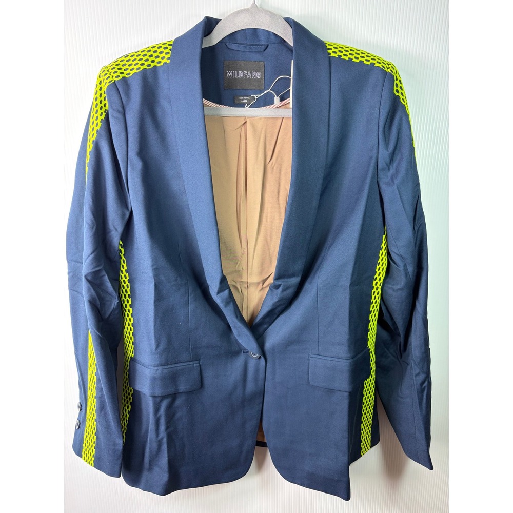Wildfang Empower Colorblock Tux Blazer Womens Large Navy Neon Green Mesh New